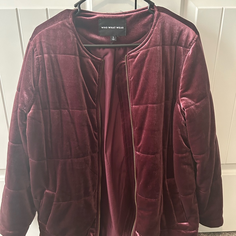 Who What Wear Purple Velvet Puffer Jacket